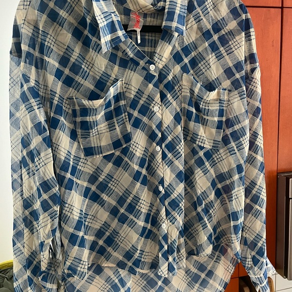 Free People Tops - Free People sheer blue and cream plaid top